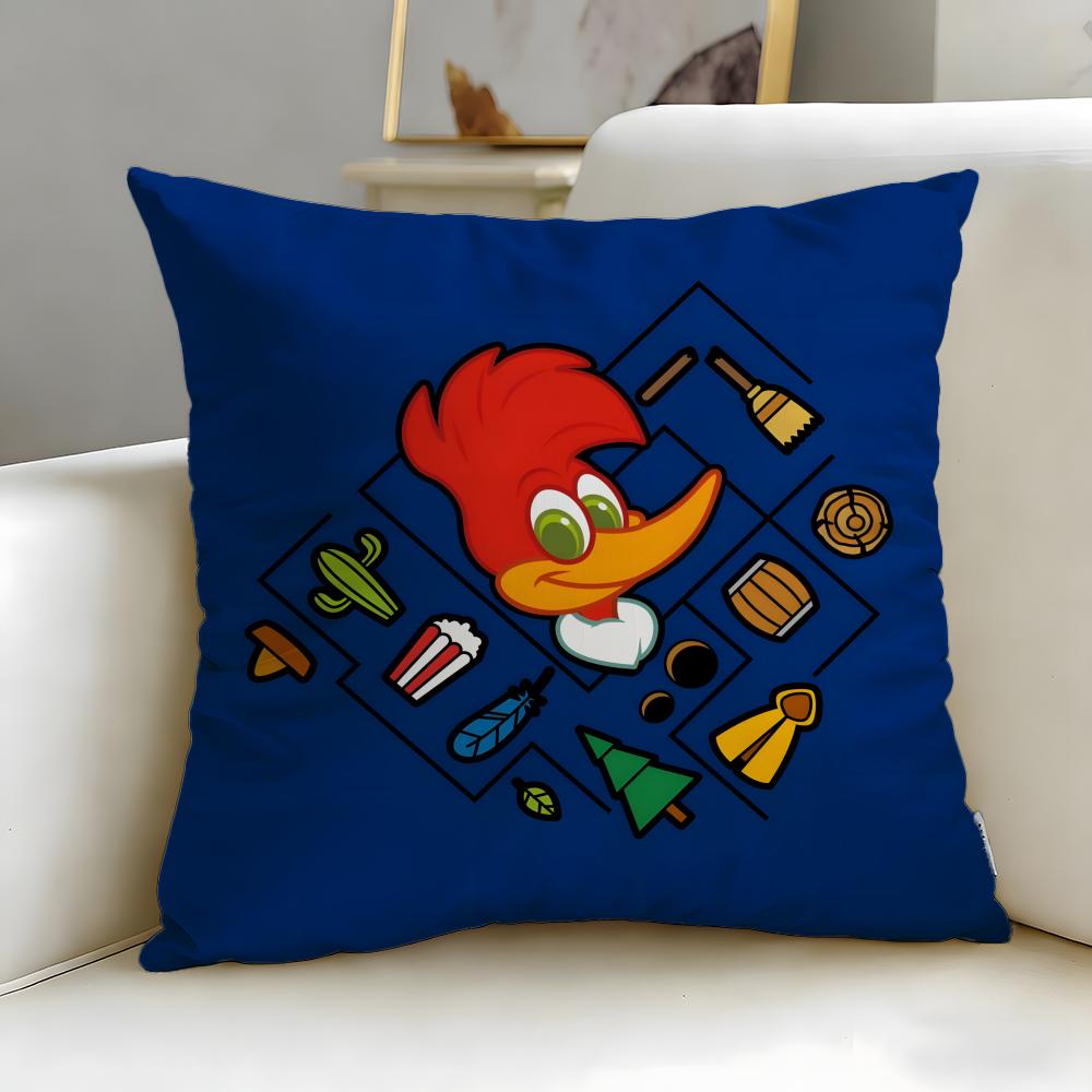 Cartoon Character Woody Woodpecker Cushion Cover Soft  EasyWash Pillow Case  Versatile for Couch Bed Travel and Office