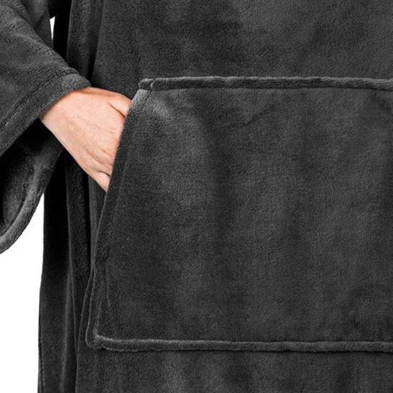 Winter Wearable Blanket with Big Pocket Anti-static Thick Coral Fleece Loose Long Sleeves Solid Color Heat Retention Full Protection Home Blanket