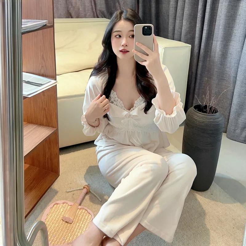 

Пижама осенне-зимняя с длинным рукавом и брюками домашний костюм из двух предметов L