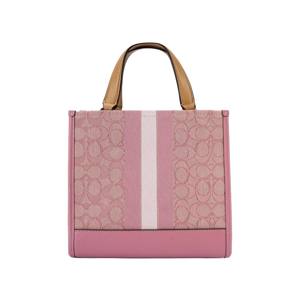 Coach Dempsey 22 Monogramm Streifen Logo Akzent Stoff und Leder Tragetasche Damen Tote Pink Latte CQ878-IMXCV