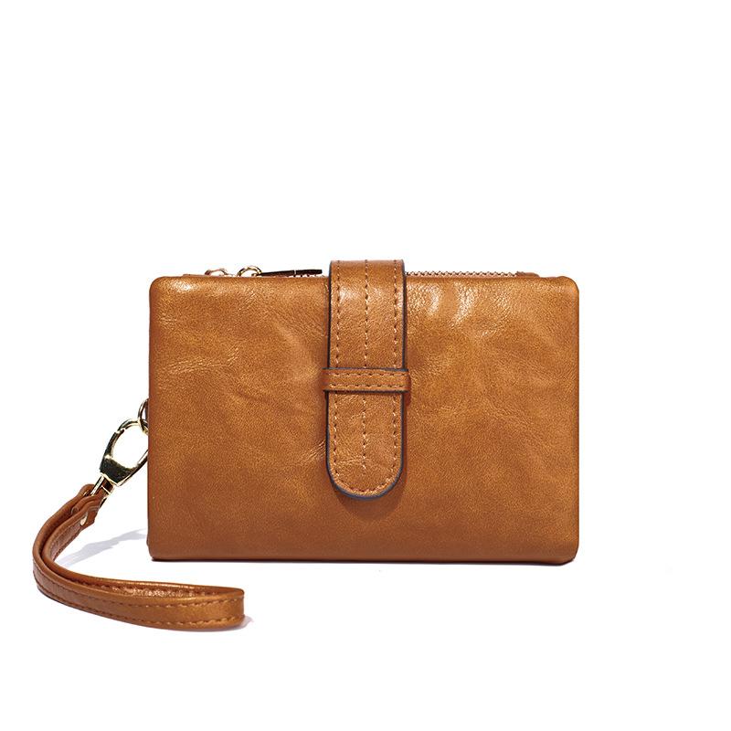 New Women's Wallet Retro Solid Color Portable Short Wallet Simple Fashion Large Capacity Change Bag