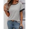 2026 Summer New Women's Casual Round Neck Patchwork Short Sleeve Striped T-Shirt