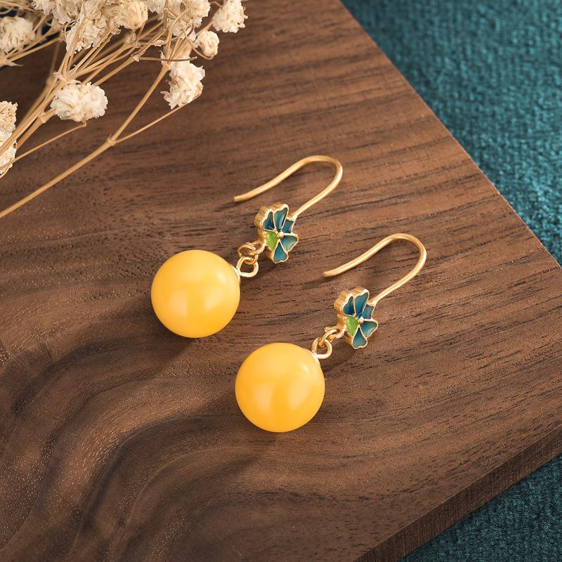 

2021 Retro Chinese Cloisonné Enamel Earrings with Amber Chalcedony