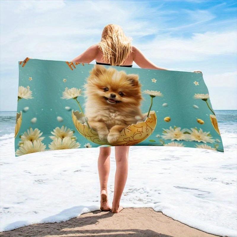 

Pomeranian Puppy Egg Pattern Beach Towel, Woven Quick Dry for Sports Spa Yoga Hotel Gym W40*H60(CM)