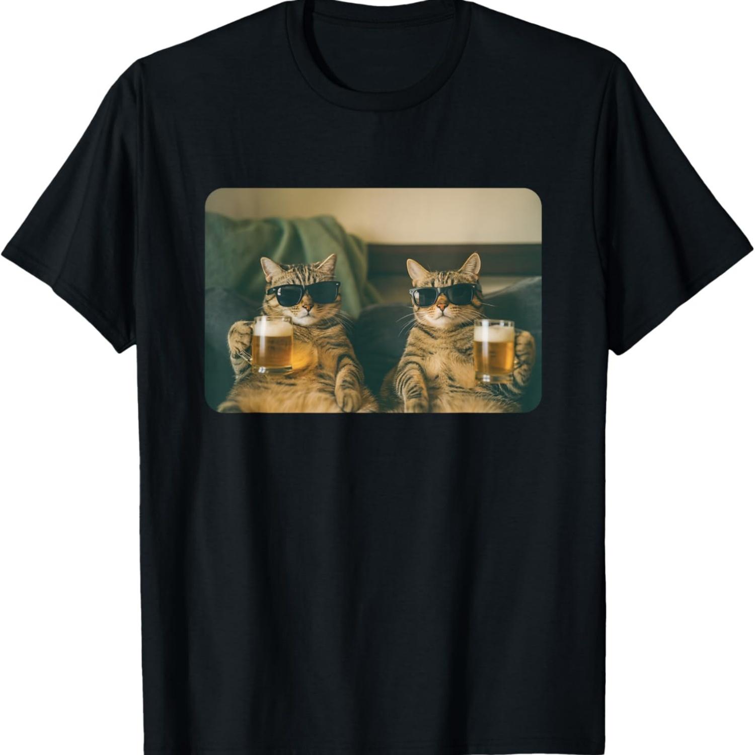 Hilarious Cats Drinking Beer Meme Funny Cats Beer Meme T-Shirt S чёрный