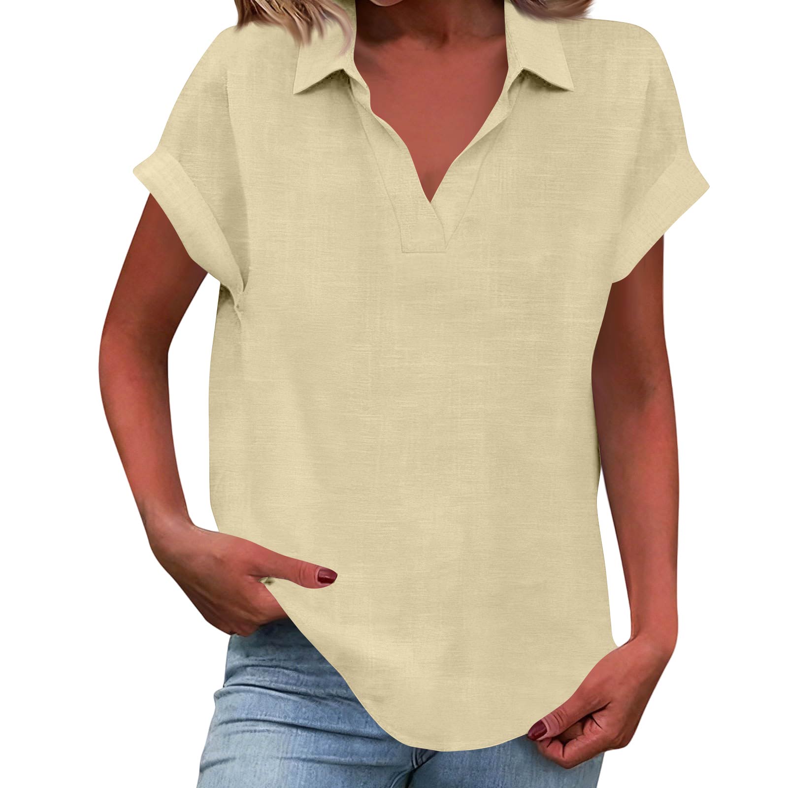 Women s Fashion Casual -Colour Collared Short-Sleeved Shirt T-Shirt Top M