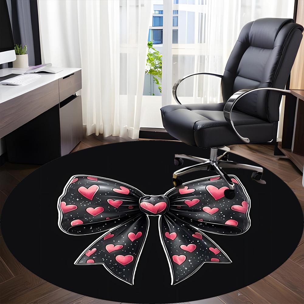 1pc Heart Bow Office Round Area Rug, Indoor Mat Suitable ForOffice, Under Office Chairs Bedroom Living Room Home Decor, Room Deco 039