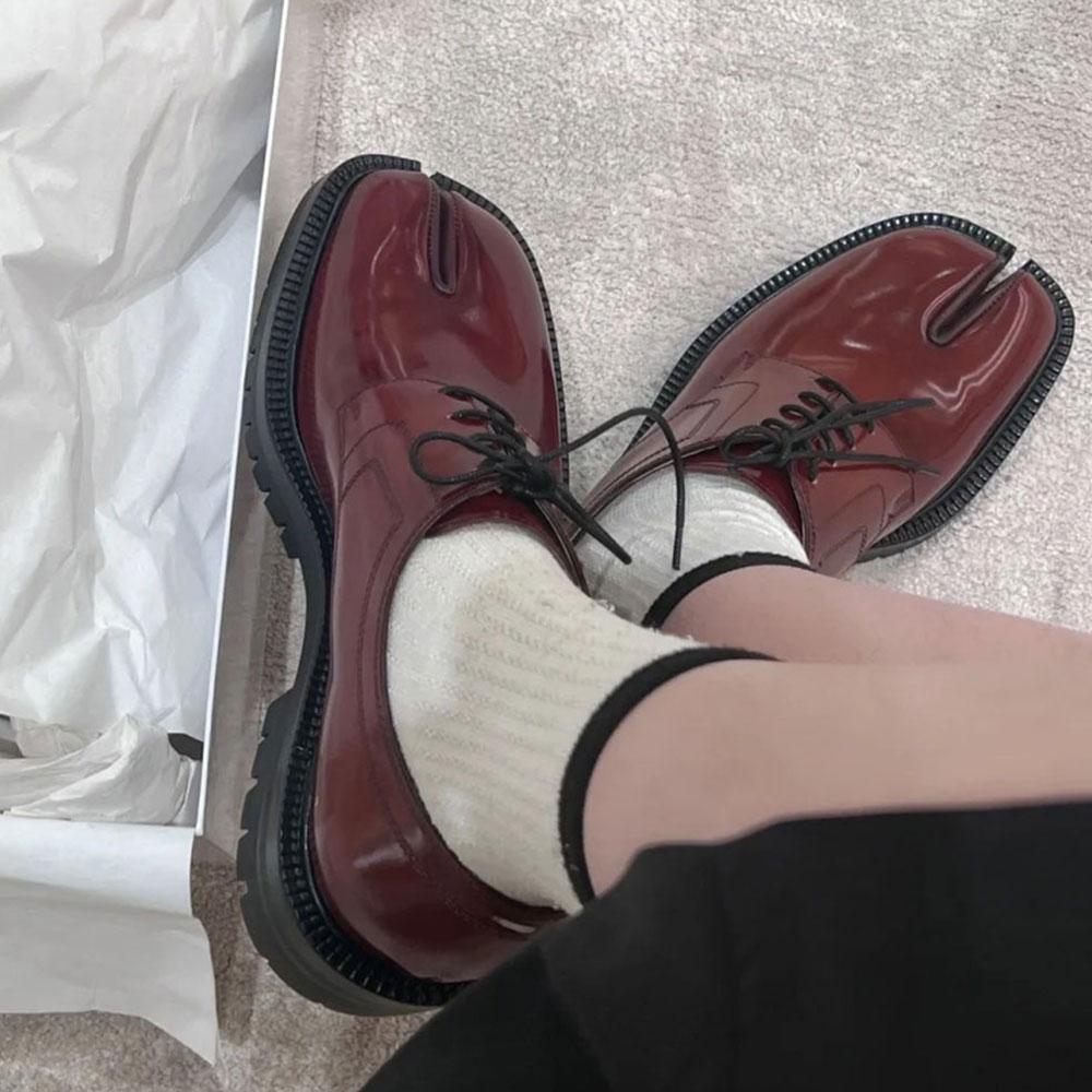 

Лоферы с раздельным носком для женщин и мужчин. Туфли-таби. Лоферы на платформе и толстом каблуке. Повседневная кожаная обувь. Большой размер 46. 42