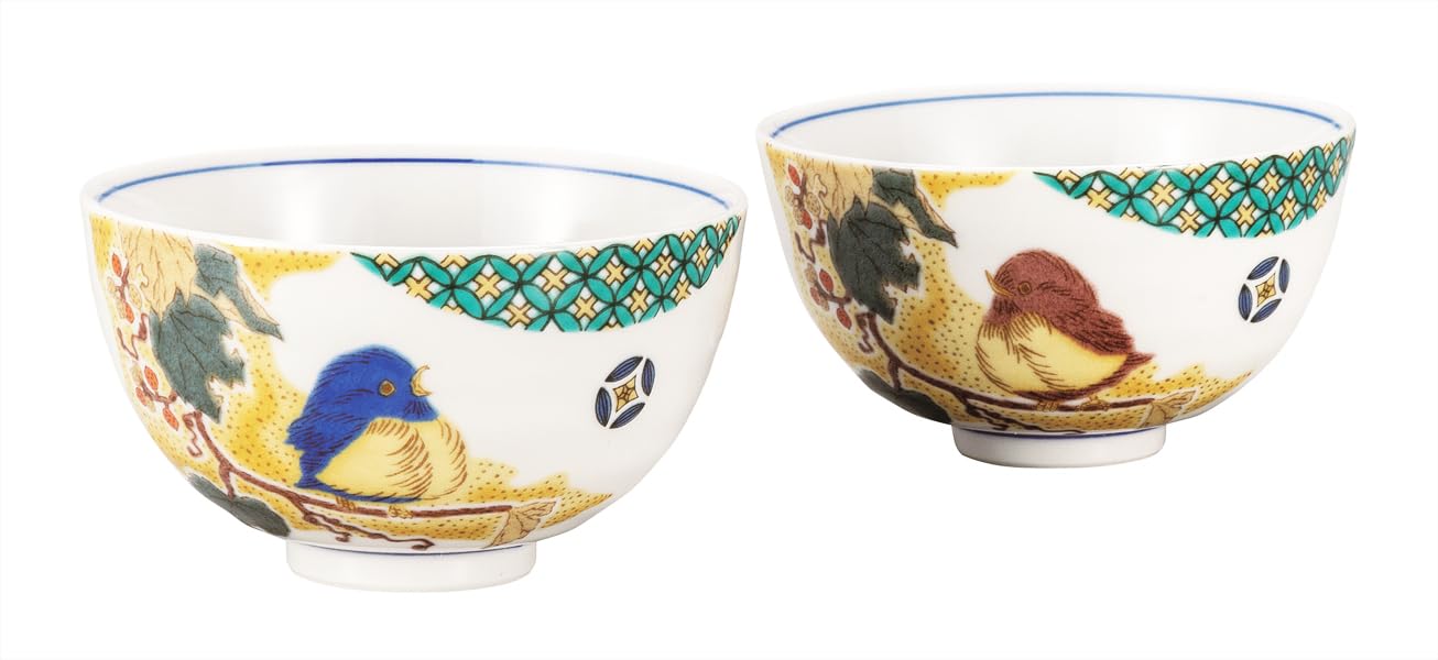 

Kutani ware Iwataya set of rice bowls, small pattern Yoshidaya sparrow K9-520