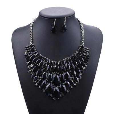 Fashion Diamond Colorful Gem Necklace Earrings Set, Accessories