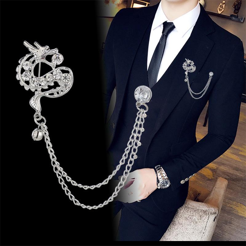 Men's Fashion Suit Brooch Simple Diamond Tassel Metal Wedding Dress Suit Brooch Collar Pin