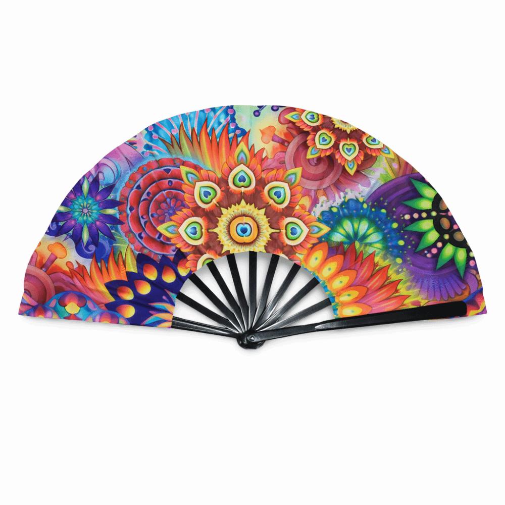 

UV Glow Kung Fu Fan 33cm Portable Handheld Fan Handmade Rave Hand Fan Dance sunflower