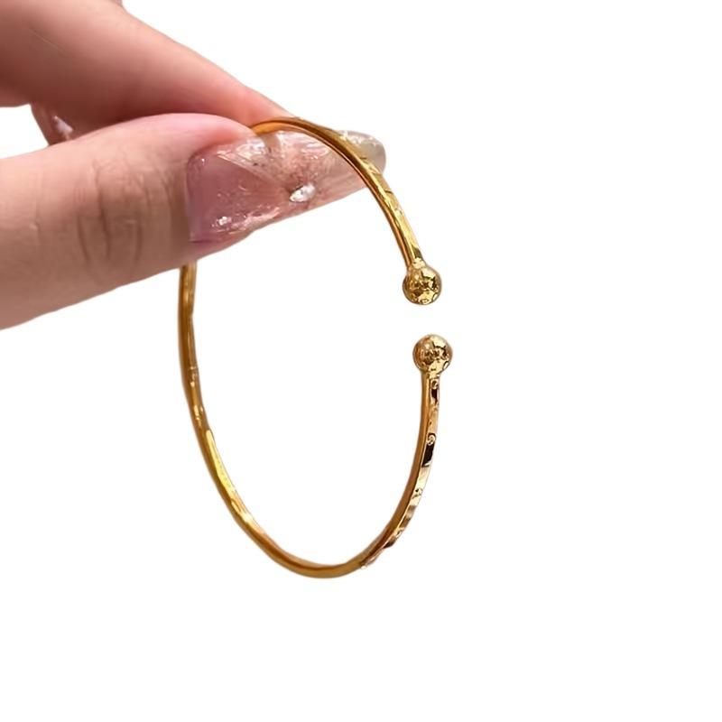 Luxury Minimalist Stainless Steel Gold Polished Plain Ring Round Bead Women's Bracelet Jewelry