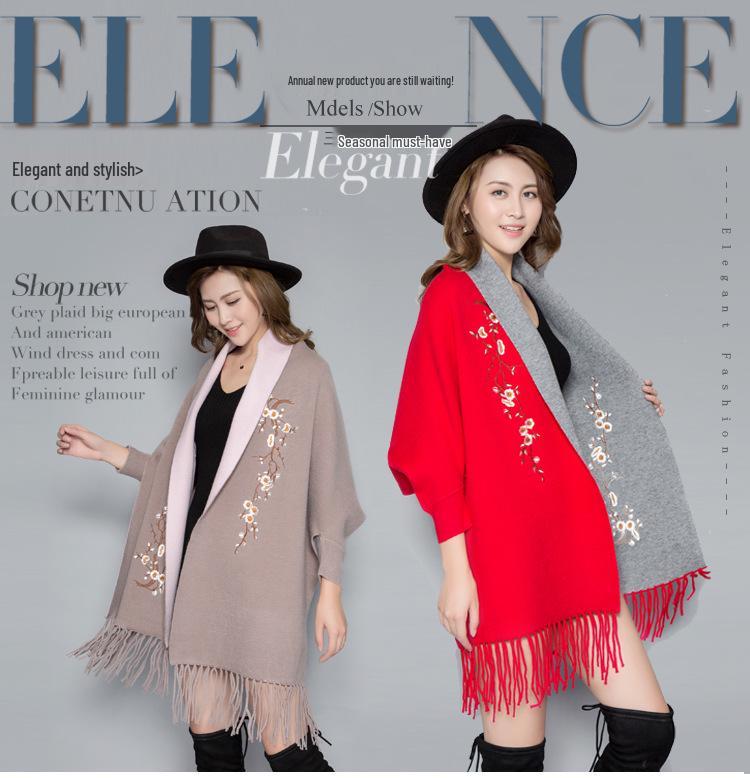 Korean Style Embroidered Shawl Cape: Versatile Knit Scarf for All Seasons