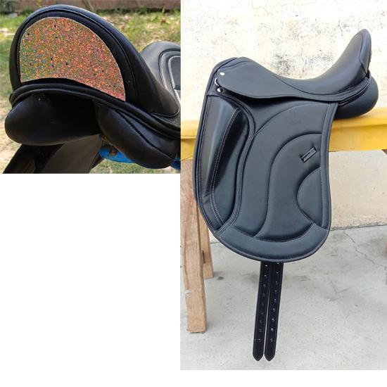 Leather Dressage Monoflap Saddle with Changeable Gullets – Elegant Cantle Design 16 Inch чёрный