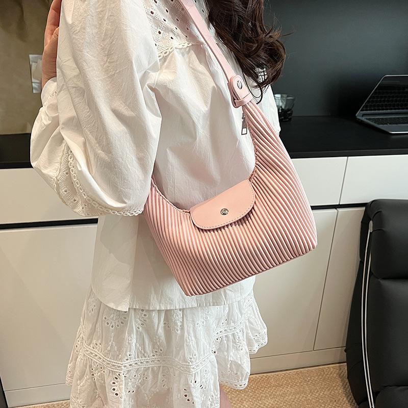 Vertical striped bag women's bag large capacity commuter solid color simple shoulder bag versatile small fresh crossbody bag