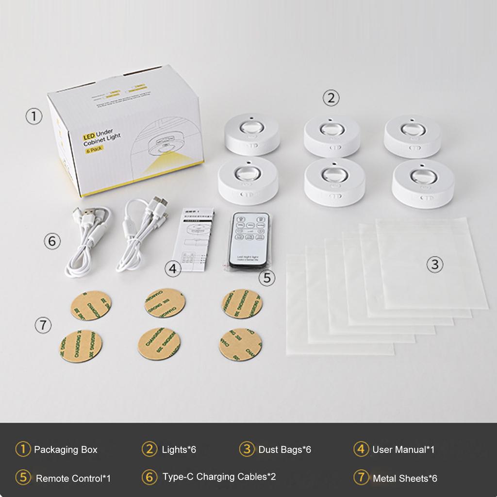 Magnetic LED Cabinet Light, Under Cabinet Lights with Remote, Type-C Rechargeable Lights, Dimmable Color Temperature , 15Celsius30Ce