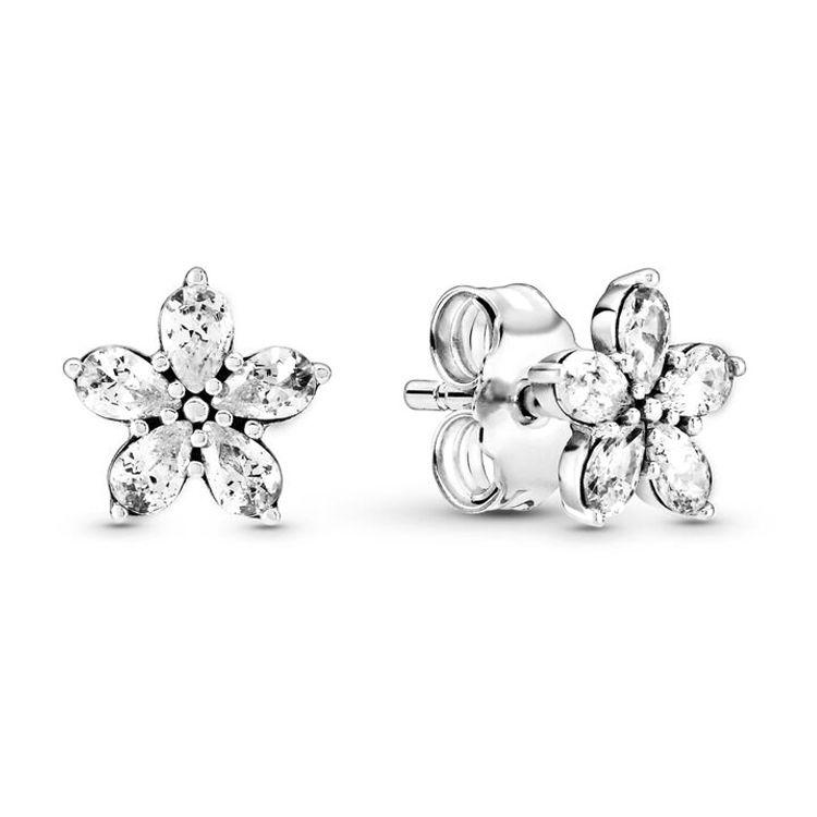 Pandora Shining Snowflake Design 925 Silver Cubic Zirconia Stud Earrings Women earrings 299239C01 Box,Engraved Halo
