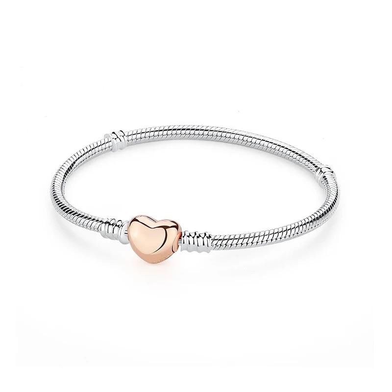 Originale 925 Sterling Sølv Armbånd Armbånd Krystallkule Kjærlighet Hjertelås Perler Charms Moments Armbånd For Kvinner DIY smykker