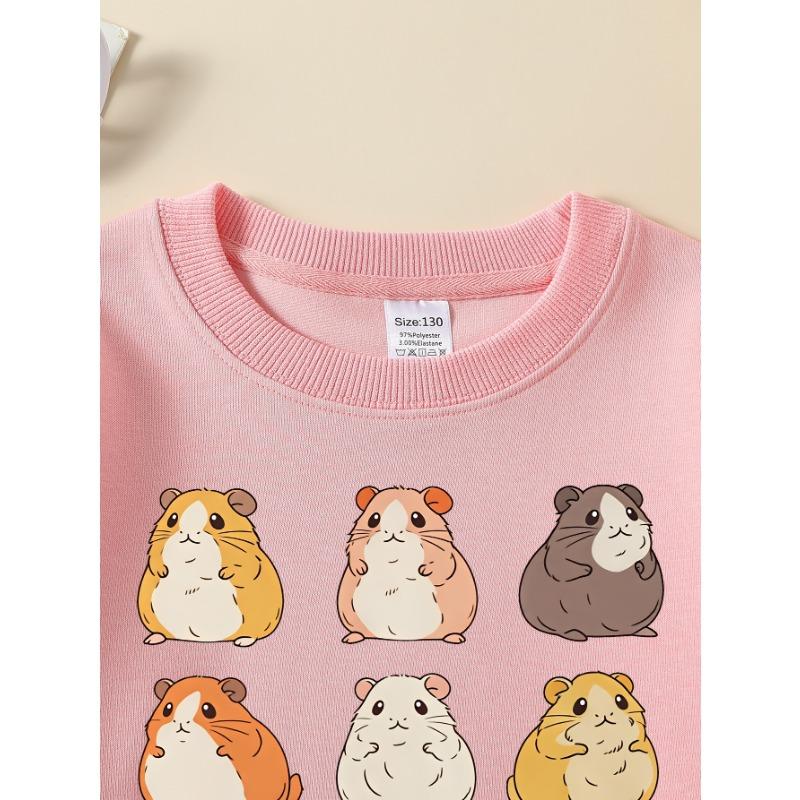 European Sizes Girls' Long-Sleeve Round Neck Sweatshirt "Cute Hamster" Print, Spring/Autumn, Casual, Daily & Sports.