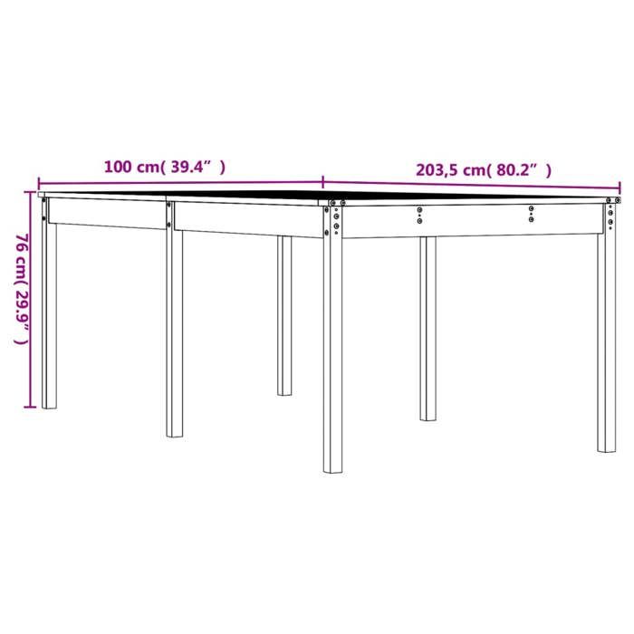 VidaXL Table de jardin 203,5x100x76 cm bois massif de pin 823983