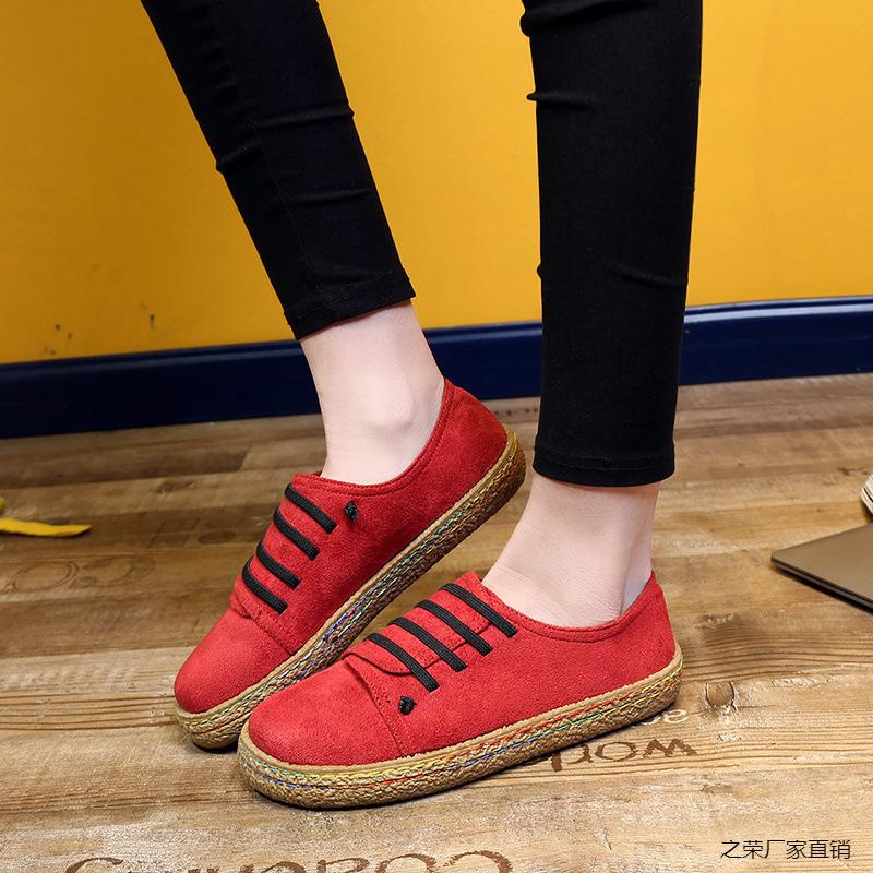 Large size shoes, student canvas shoes, new retro round head women's shoes, flat-soled versatile single shoes, lazy glory