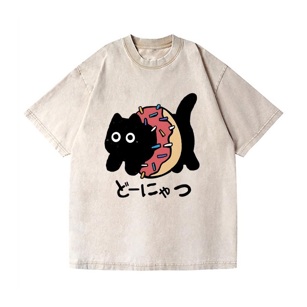 

Men s Short Sleeve Washed Acid T-shirts Casual Loose Funny Donut Cat Japanese Design Vintage Tees Oversized O-Neck Tops 3XL