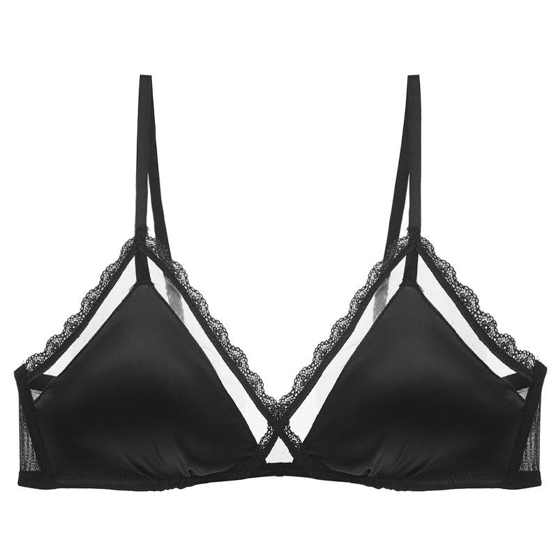 French underwear sexy thin glossy lace bra without steel ring triangle cup small chest shows big gathering underwear bra