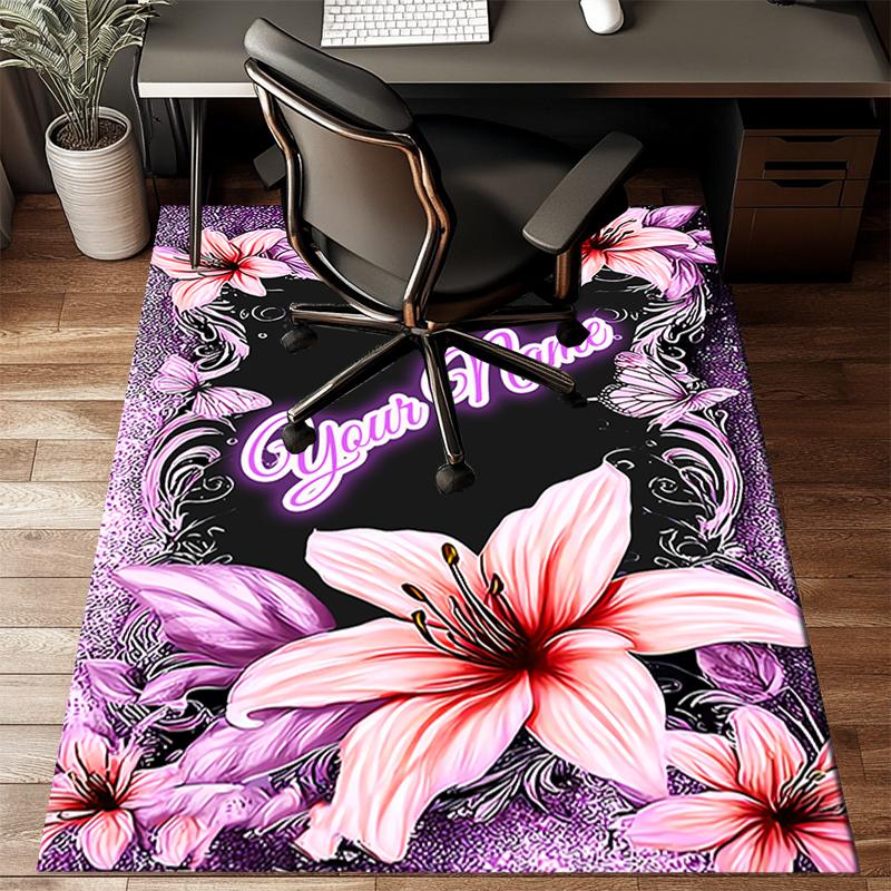 1PC Custom Name Floral Name Artwork Theme Floor Mat Ideal for Living Room, Game Rooms, Office, Bedroom,Floor Mat Playful Design