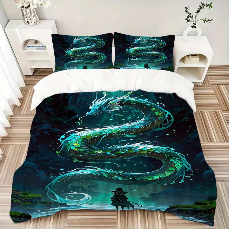 3pcs Dragon Fantasy 1Cover + 2Pillowcases, PillowInserts NotIncluded, Machine Washable, All - Season Use, Suitable for Bedroom Guest Room93