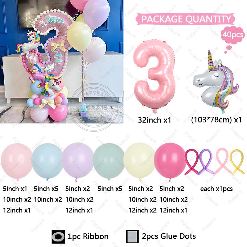 40pc/set Unicorn Series Digital Aluminum Film Balloon 1-9 suitable for birthday photo party anniversary graduation season