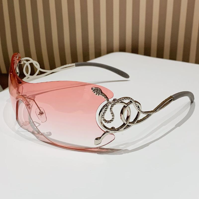 Spice Girl Wind Purple Pink Cobra Integrated Large Frame Sunglasses Design Sense Sweet And Spicy Face Small Street Shooting Sunglasses