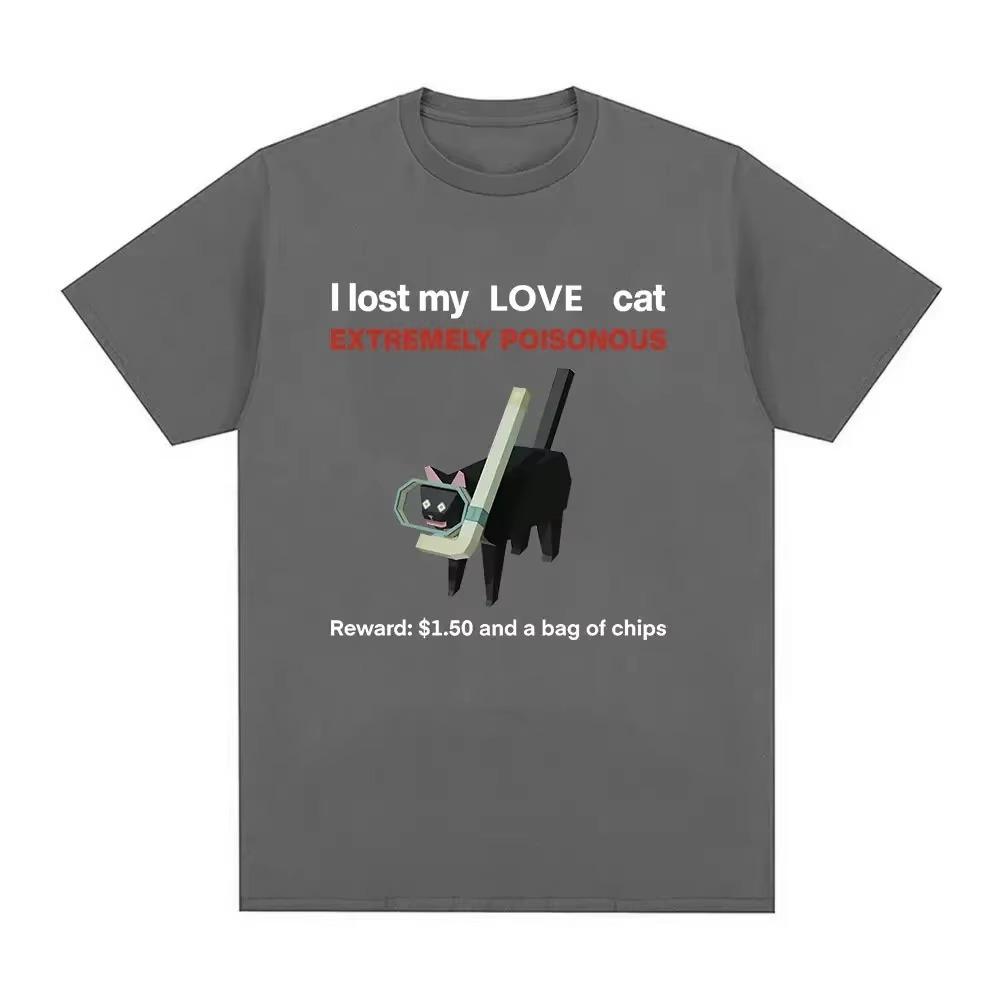 

I Lost My Love Cat Funny Kitty Meme Print T Shirts Men Women Fashion Vintage Short Sleeve T-shirts Loose Casual T-shirt S серый