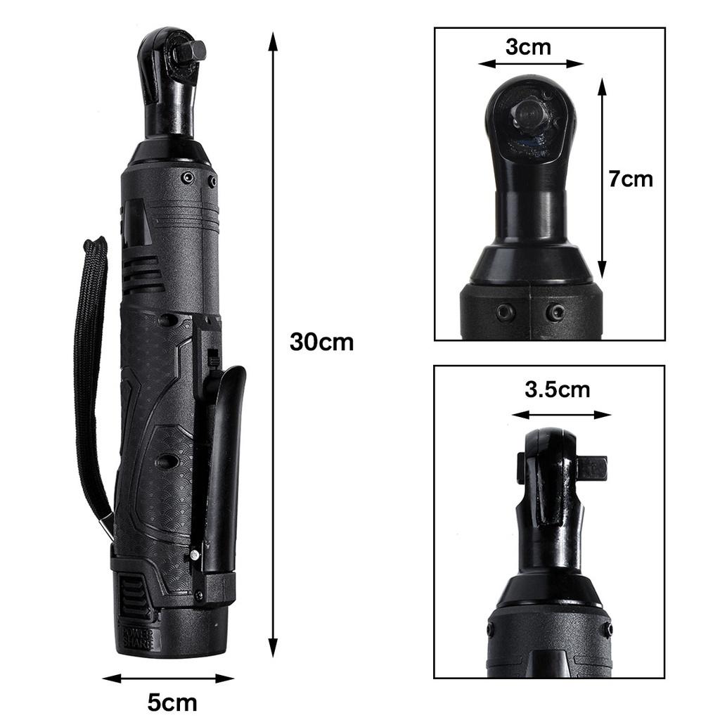 18V Electric Wrench 3/8 Cordless Ratchet with Battery LED Light Kit Right Angle Rechargeable Scaffolding 60N.m Torque