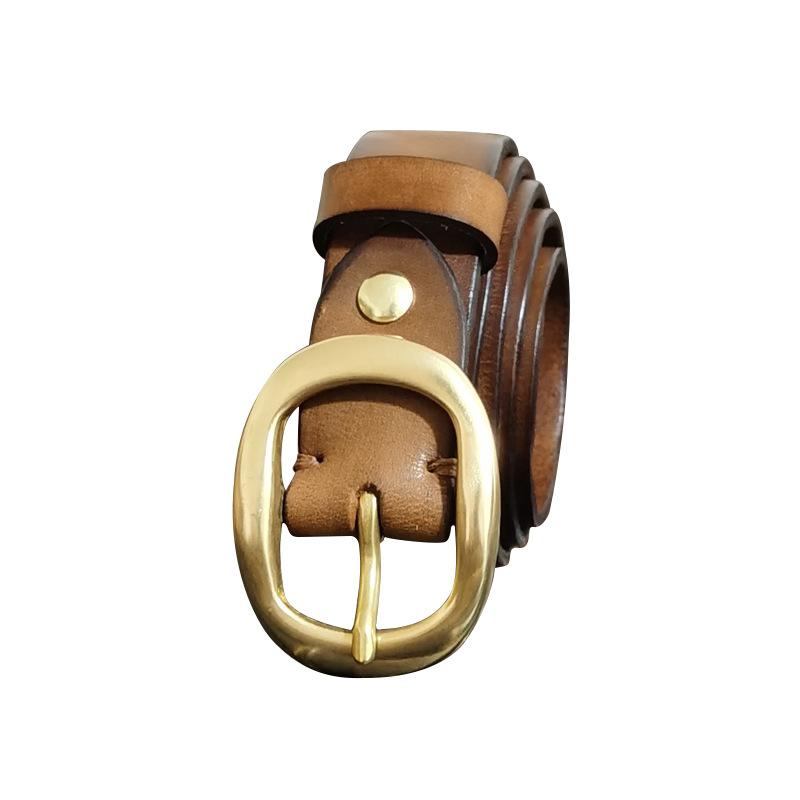 Women's Korean-Style Leather Belt Vintage Crumpled Trendy Brass Buckle Genuine Leather New Pure Cowhide All-Matching Jeans Belt