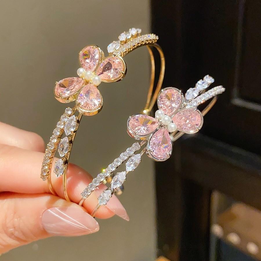 Fashion Butterfly Zircon Double Layer Bracelet For Women With Elegant Silver Finish