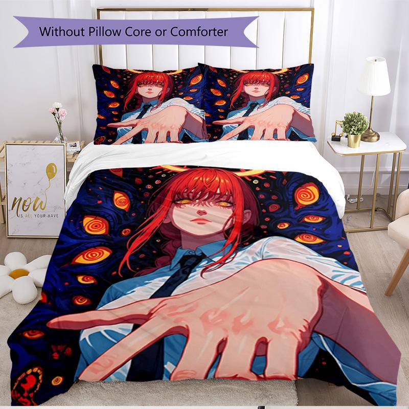 3pcs Duvet Cover Set (1*Duvet Cover + 2*Pillowcase, Without Core), Makima Chainsaw Man Print Soft All‑Season Bedding Set, Home Bedroom Decor Gift