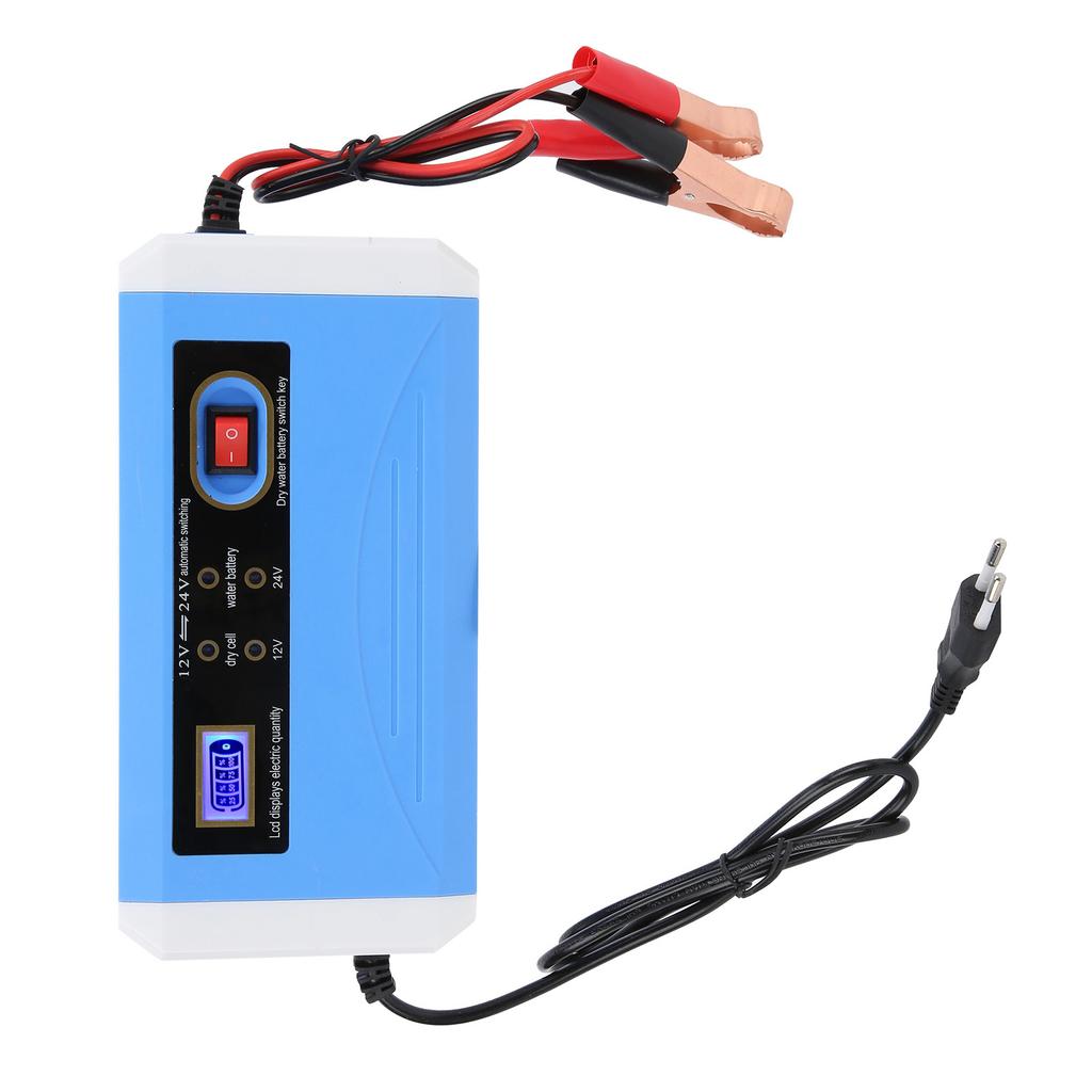 Car Battery Charger 12V 24V Efficient Intelligent LCD Display Automatic Transfer Pulse Repairing for 10Ah‑200Ah 110‑240V
