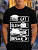 2026 New Arrival 100 Cotton Tshirt Eat Sleep Ride Repeat Motorcycle Burger Biker Slogan Print Crew Neck Casual Tee