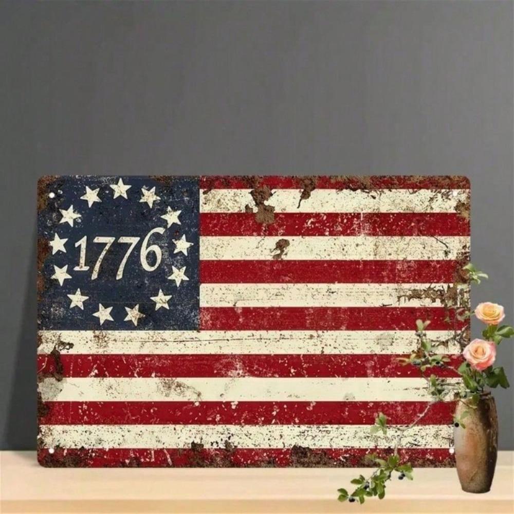 Vintage Metal Sign 4th of July Flag Decor Retro Patriotic Wall Art