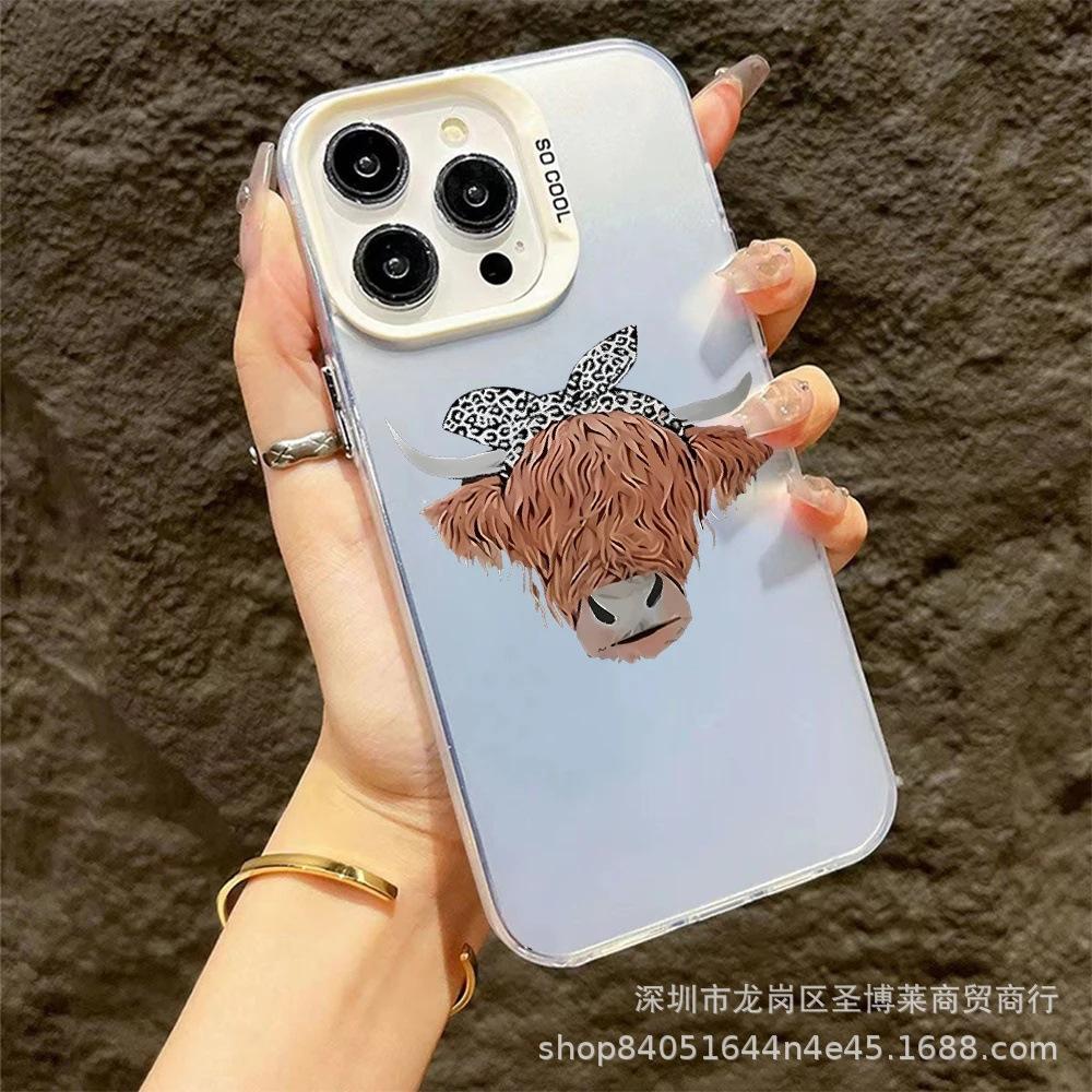 Cartoon Bull Head for Apple 15 Colored Silver iPhone14Pro Creative 11promax Matte 16 Protective Cover 17