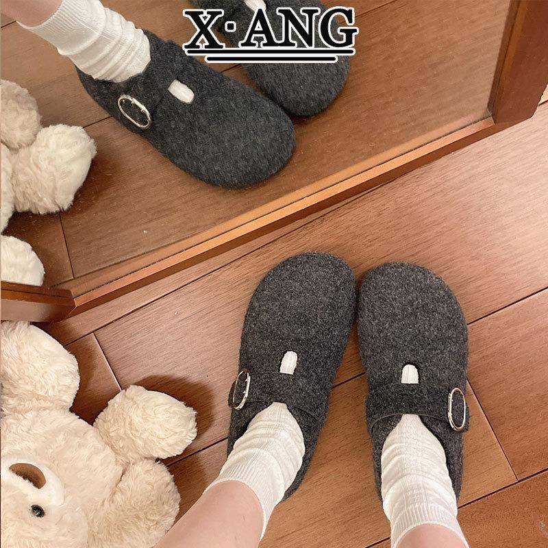 Woolen wool all-inclusive women's fleece warm cotton shoes, fluffy shoes, one pedal, Doudou shoes increase in height