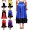Ladies Spanish Dance Skirt Flamenco Style Ruffled Trim Irregular Hem Satin Elastic Waist Big Swing Skirt