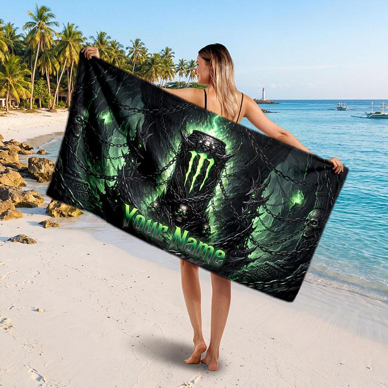 Monster Energy Kişiye Özel İsim Yazılı Plaj Havlusu, Yumuşak Emici Havlu Plaj Havuz Seyahat Kişisel Hediye