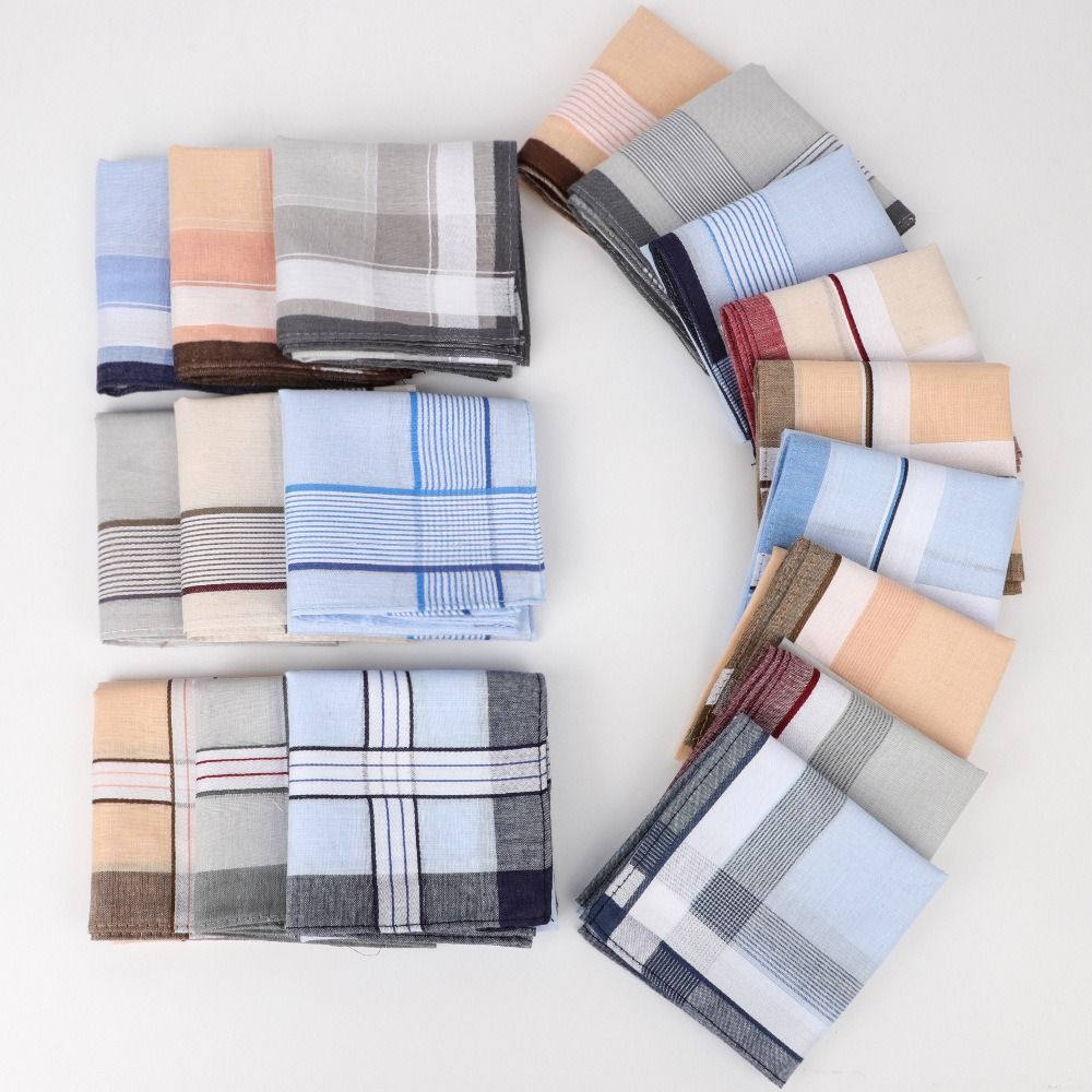 12Pcs/Set Sweat Absorbent Pocket Plaid Square Towel Men's Cotton Handkerchiefs  Wedding Season