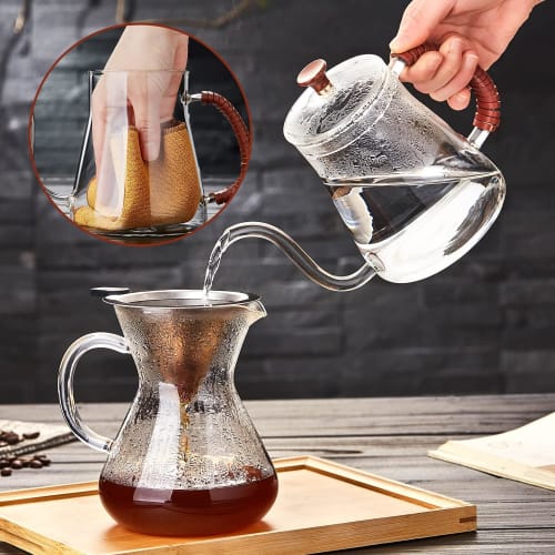 Pokaro Tea Drip Pot, Coffee Kettle, Narrow Mouth Kettle, Heat-Resistant Glass, 680ml, Narrow Mouth Gooseneck Pot, Coffee Pot, Stovetop Safe, Borosilic