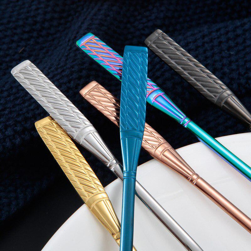 1PC Stainless Steel Badminton Racket Coffee Spoon Colorful Ice Cream Tea Spoon Drinkware