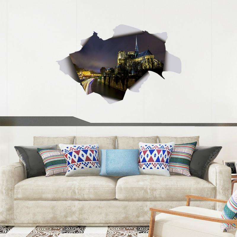 Cattedrale di Notre Dame Vista Notturna Adesivo Decorativo da Parete Soggiorno Camera da Letto Balcone Corridoio Adesivo