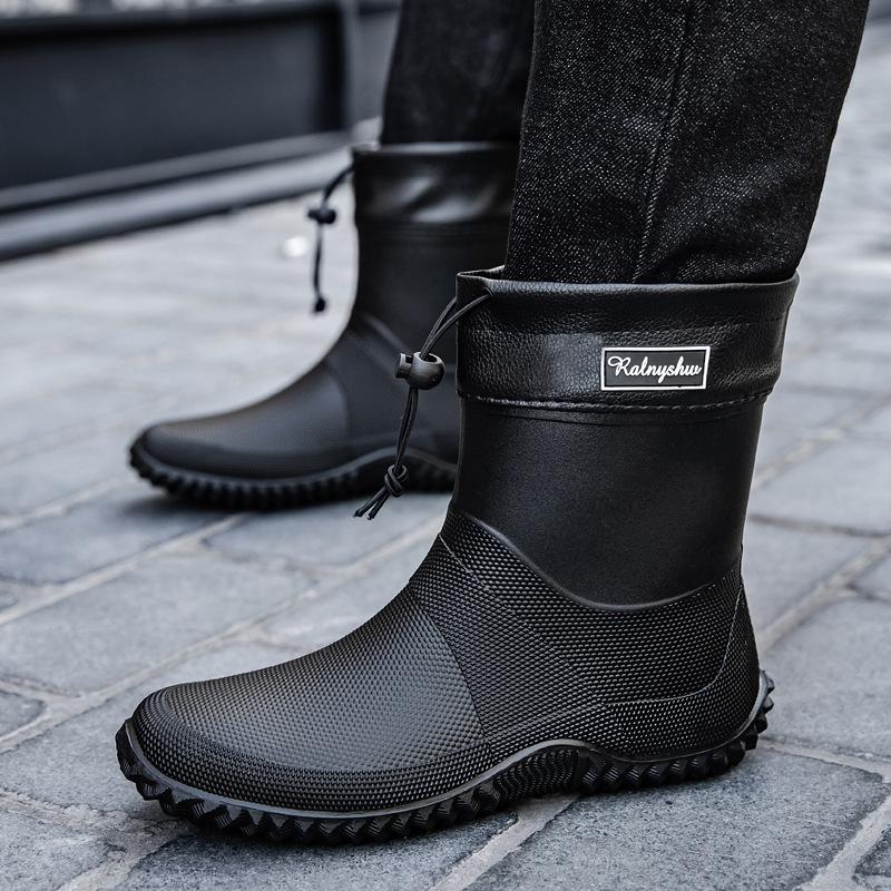 

Men s Short Rain Boots Outdoor Work Clothing Waterproof Shoes Women s Low-Top Lightweight Non-Slip Water Boots Beach Rain Boots 36-37 чёрный