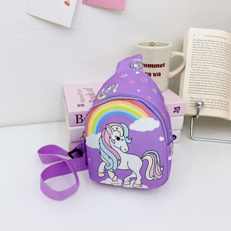 Kid Unicorn Cartoon Dinosaur Chest Bag Polyester Material Fun Print Preschoolers